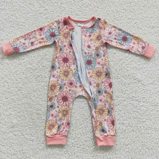 Flowers Baby Romper With zipper