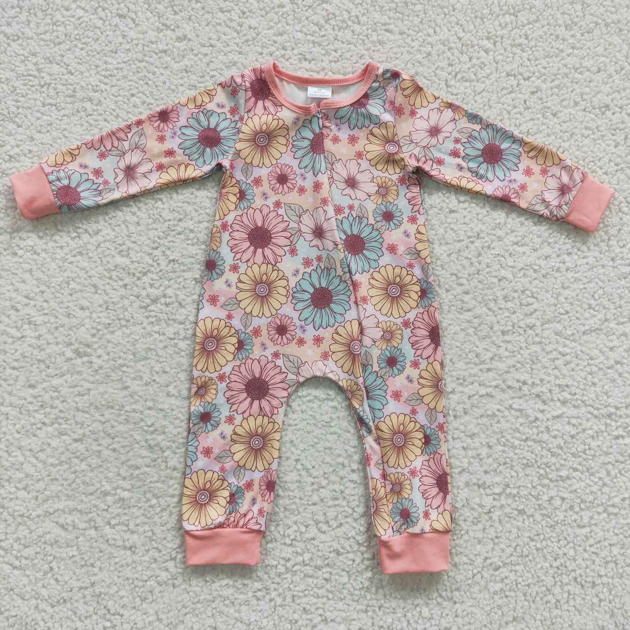 Flowers Baby Romper With zipper