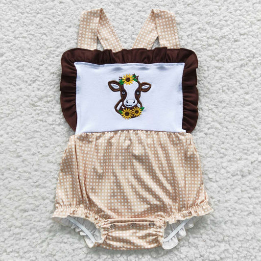 Striped Embroidered Cow Girls Baby Romper