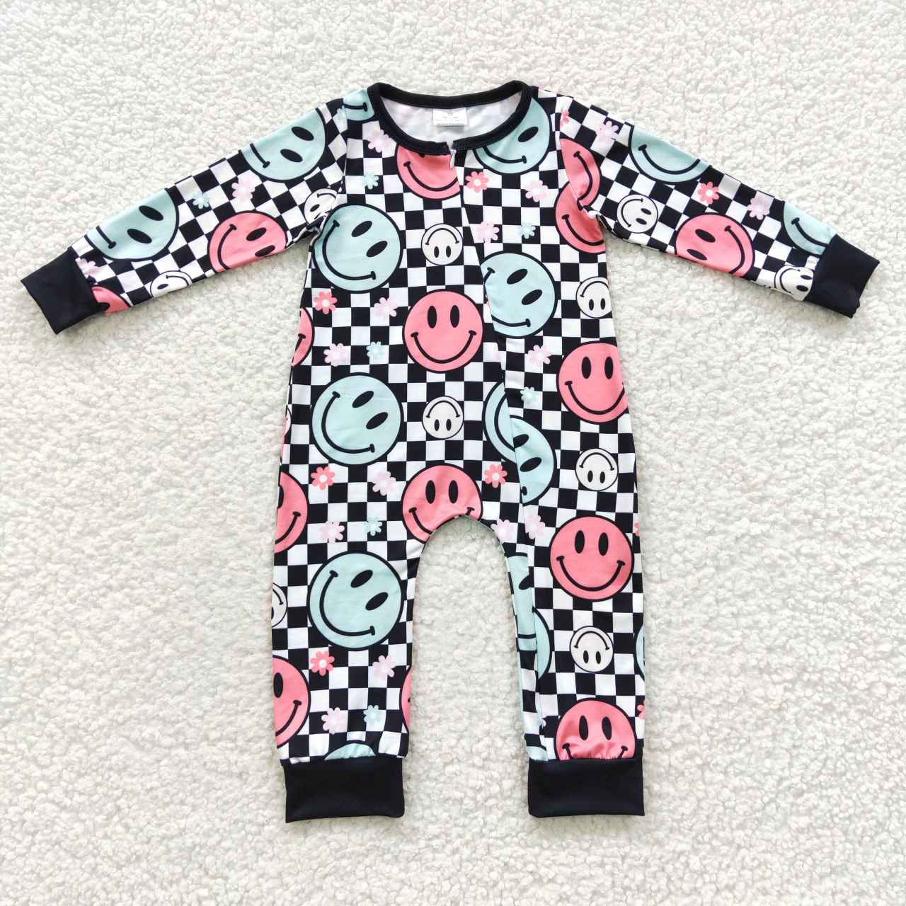 Black Smile Baby Romper With zipper