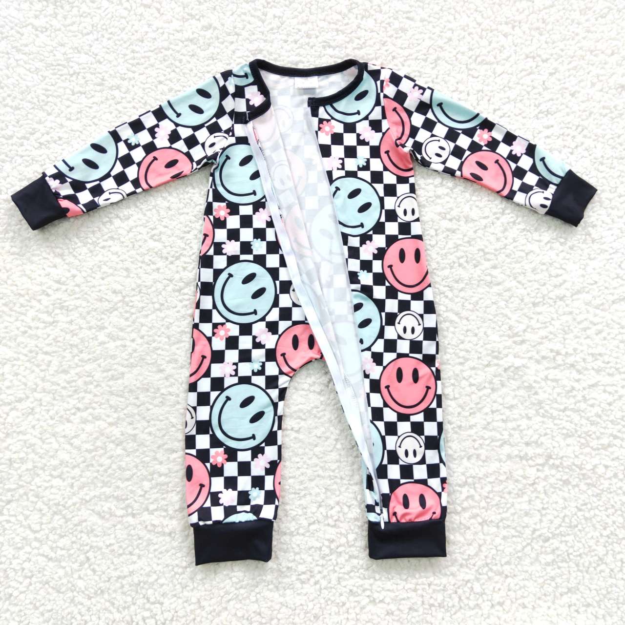 Black Smile Baby Romper With zipper