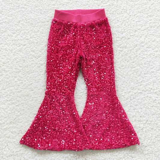 Dark Pink Sequin bell pants