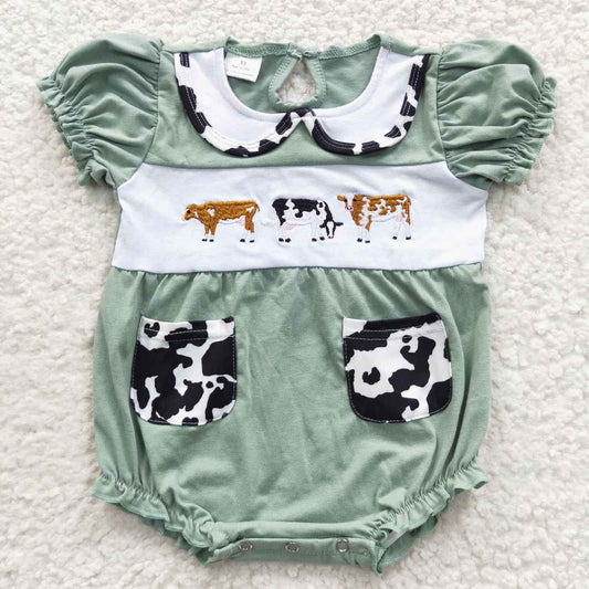Cow Embroidery Baby Girls Romper
