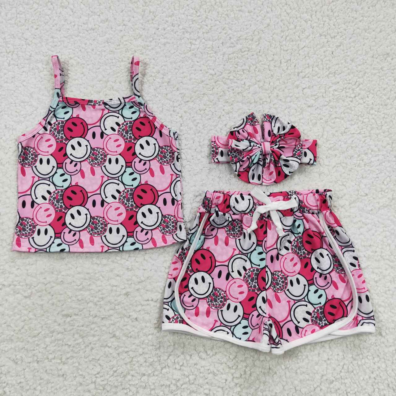 Pink Smile Print Girls Summer Set