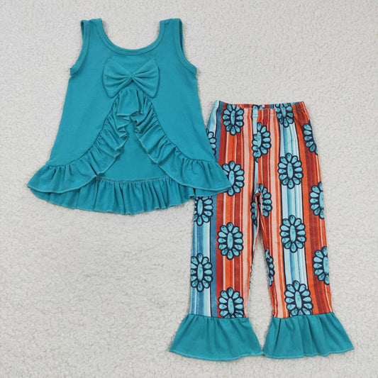 Western Blue Ruffle Pants Set