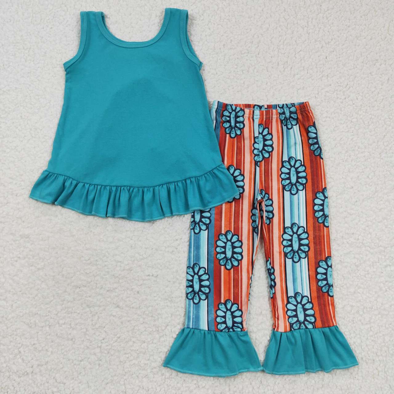 Western Blue Ruffle Pants Set
