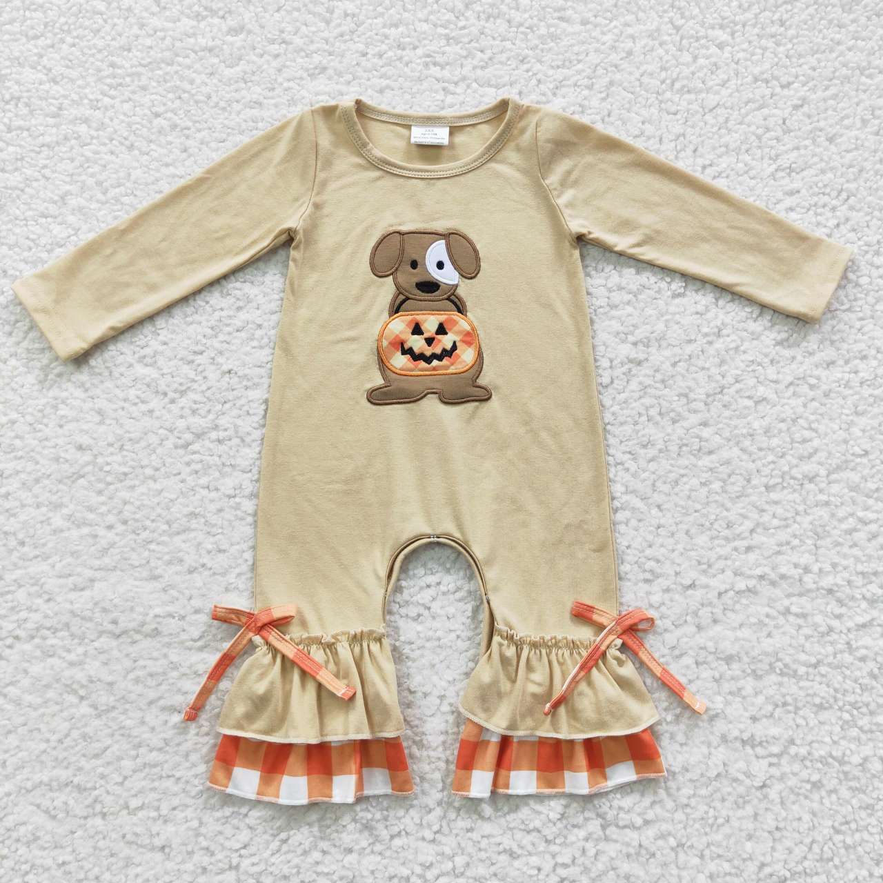 Halloween Embroidery Pumpkin Dog Baby Girls Romper