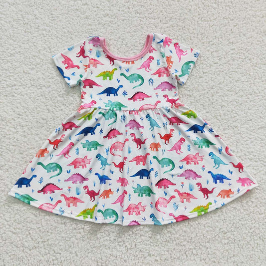 Pink Dinosaur Cartoon Girls Dress