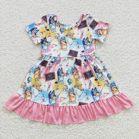 Back to School Pink Cartoon Dog Girls Dress