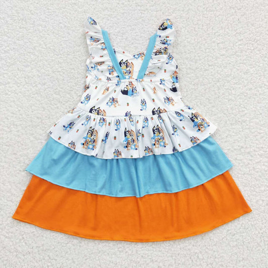 Dog Cartonn Ruffle Girls Dress