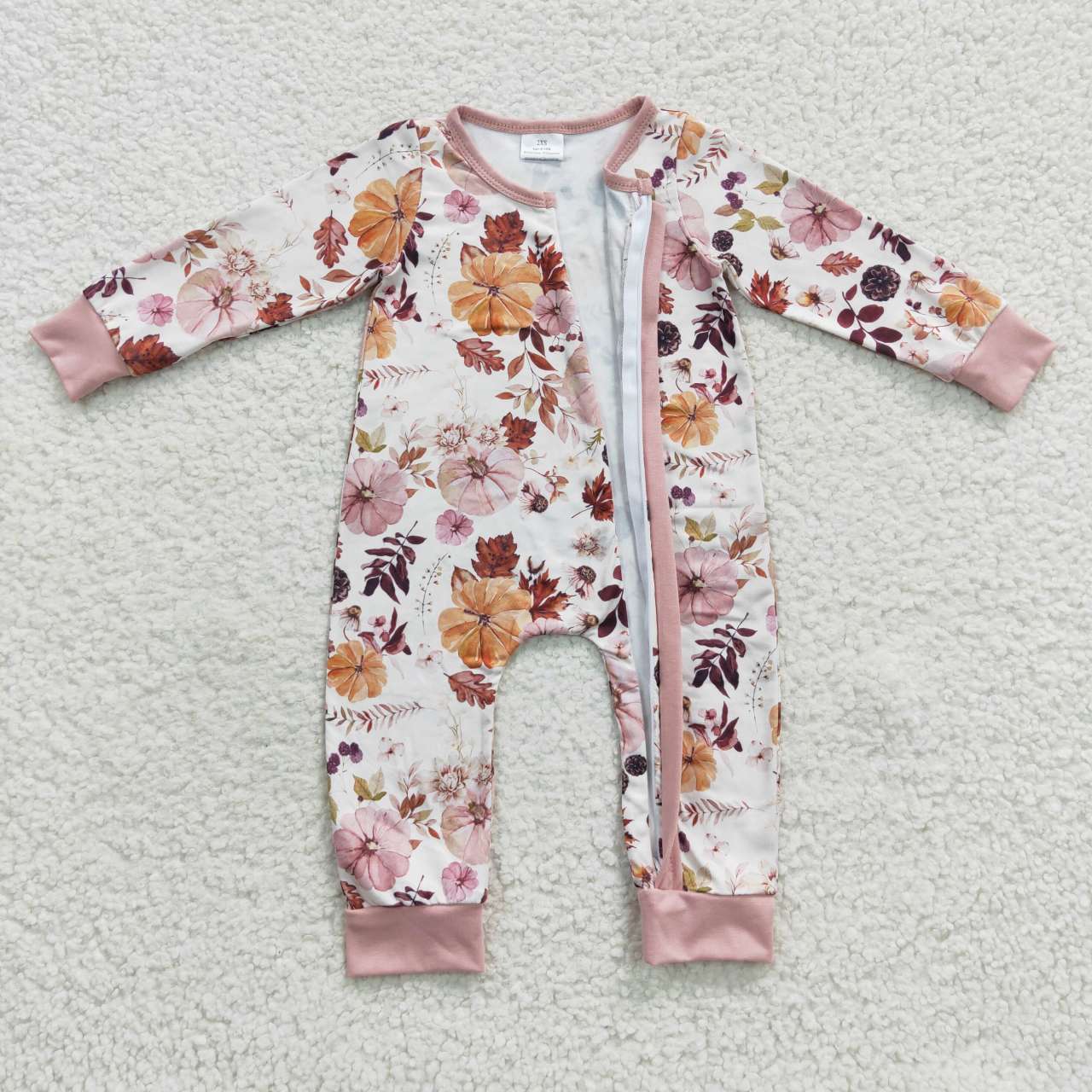 Fall Pink Pumpkin Baby Romper With zipper