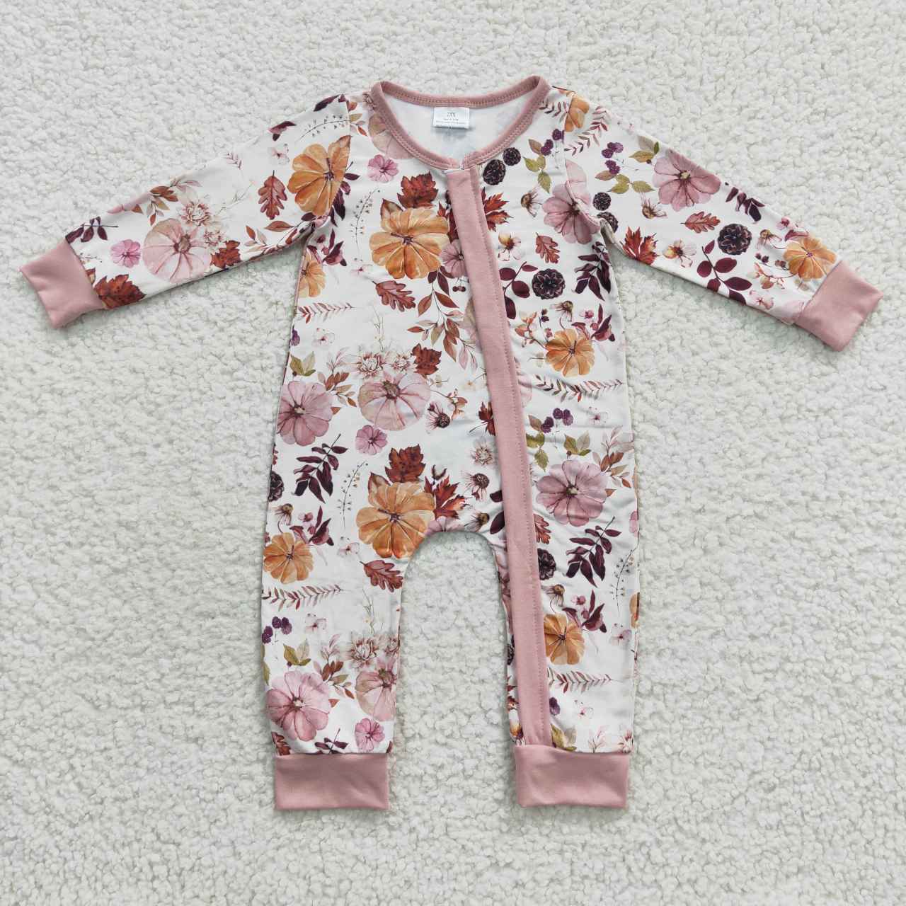 Fall Pink Pumpkin Baby Romper With zipper