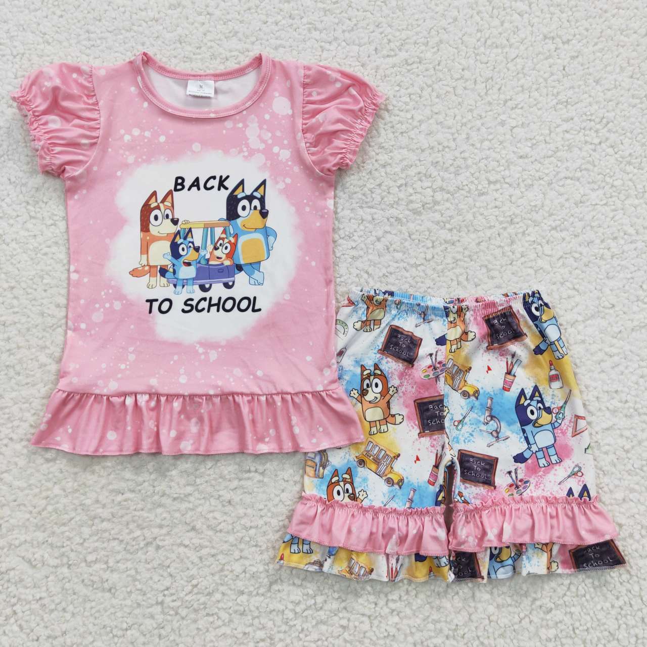 Back To School Pink Cartoon Print Summer Set
