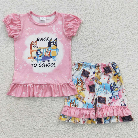 Back To School Pink Cartoon Print Summer Set