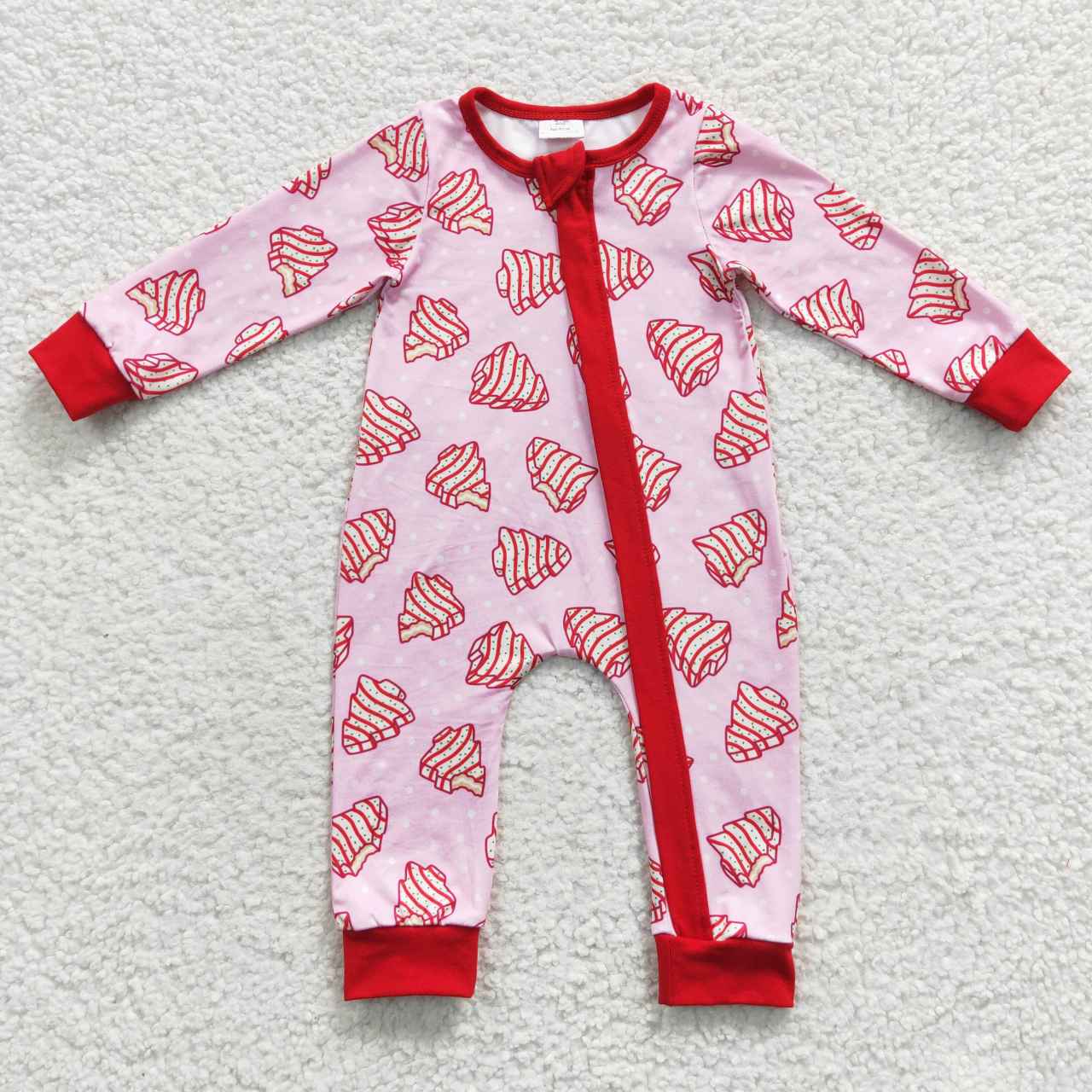 Christmas Cake Pink Baby Romper With zipper