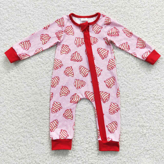 Christmas Cake Pink Baby Romper With zipper