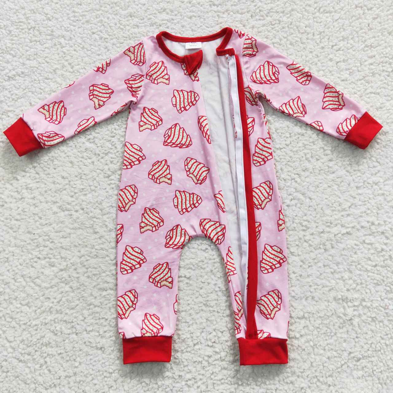 Christmas Cake Pink Baby Romper With zipper