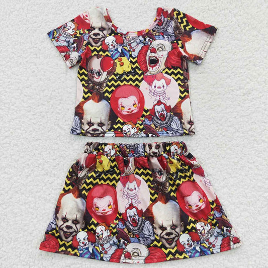Halloween Red Cartoon Short +Skirt Girls Outfits
