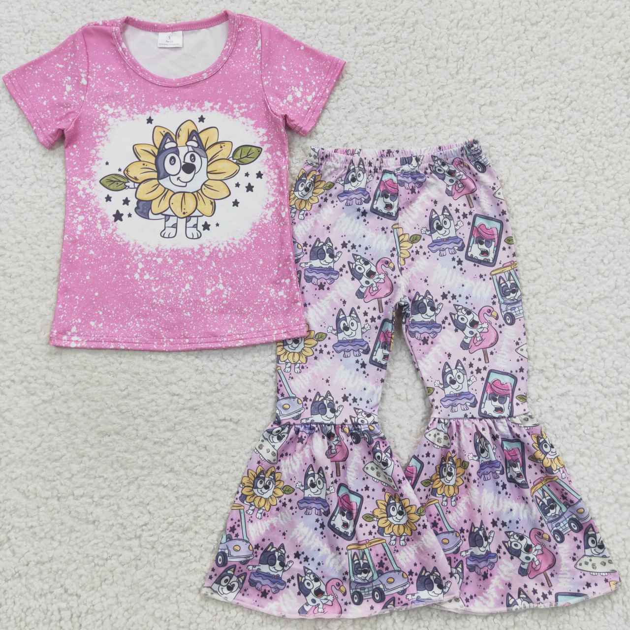 Pink Dog Flowers Bell Girl Outfits