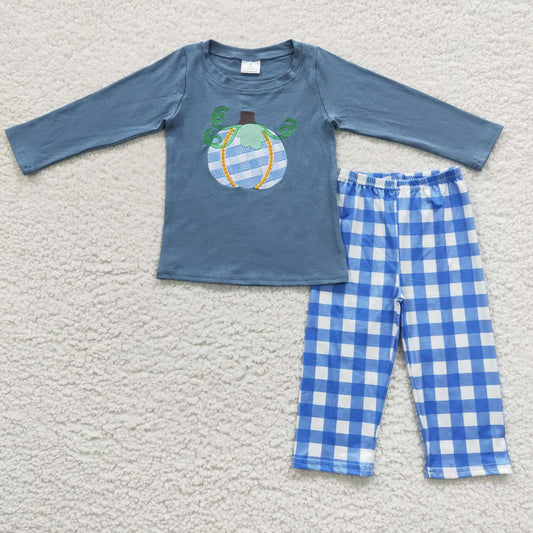 Blue Embroidery Pumpkin Boy Outfits
