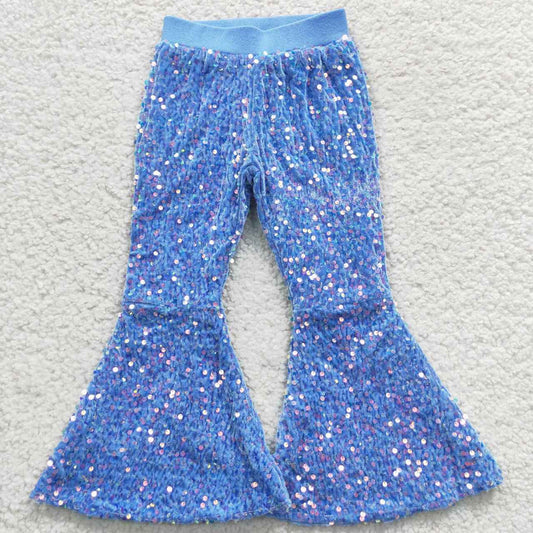 Blue Sequined bell pants