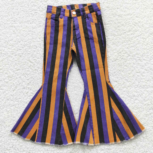 Purple Black Orange Stripes jeans Flare Pants