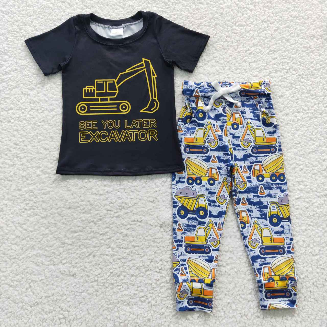 Black tractor Print Pants Set