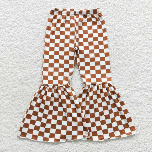Brown White Plaid Girl's bell pants