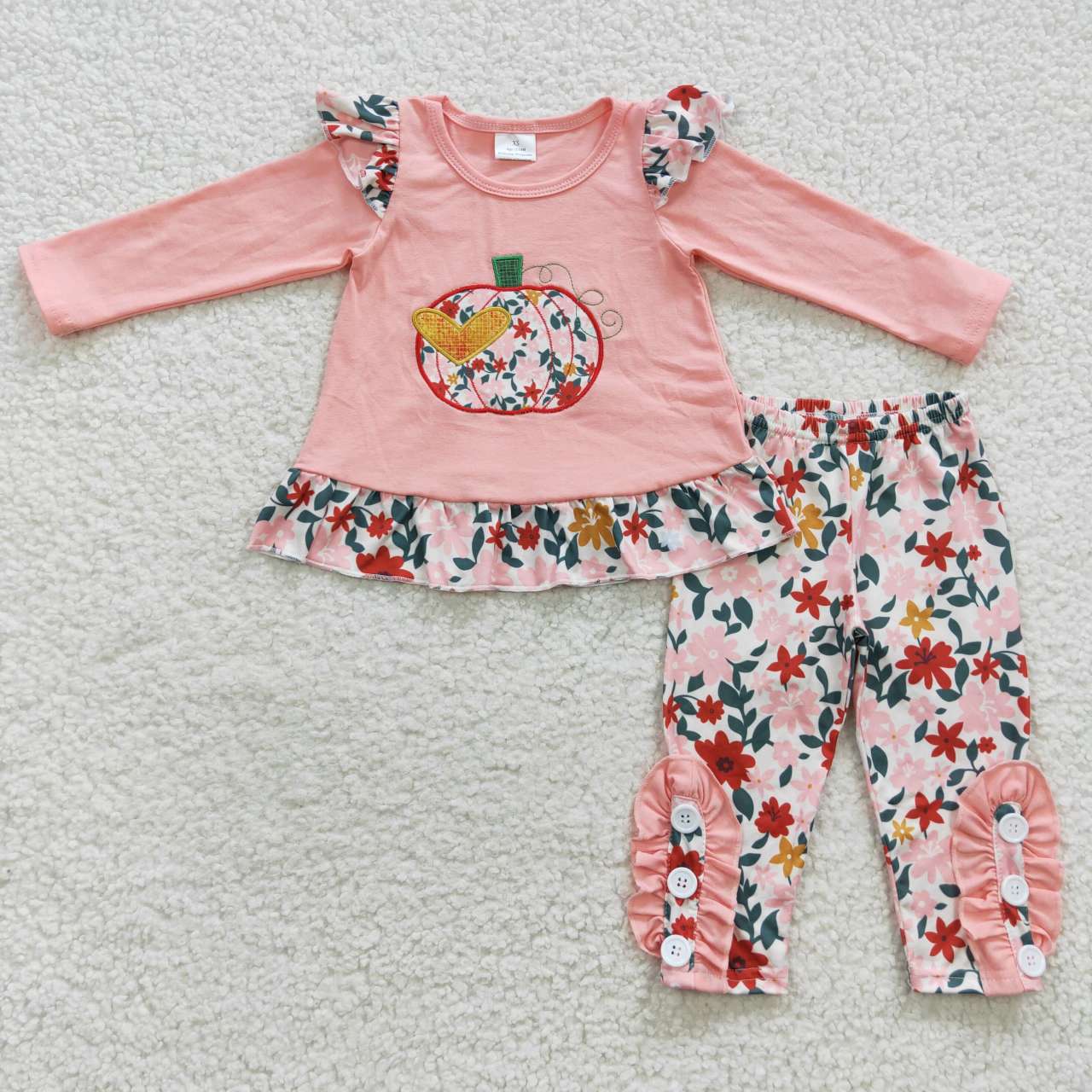 Fall Pink Embroidered Pumpkin Girls Outfits