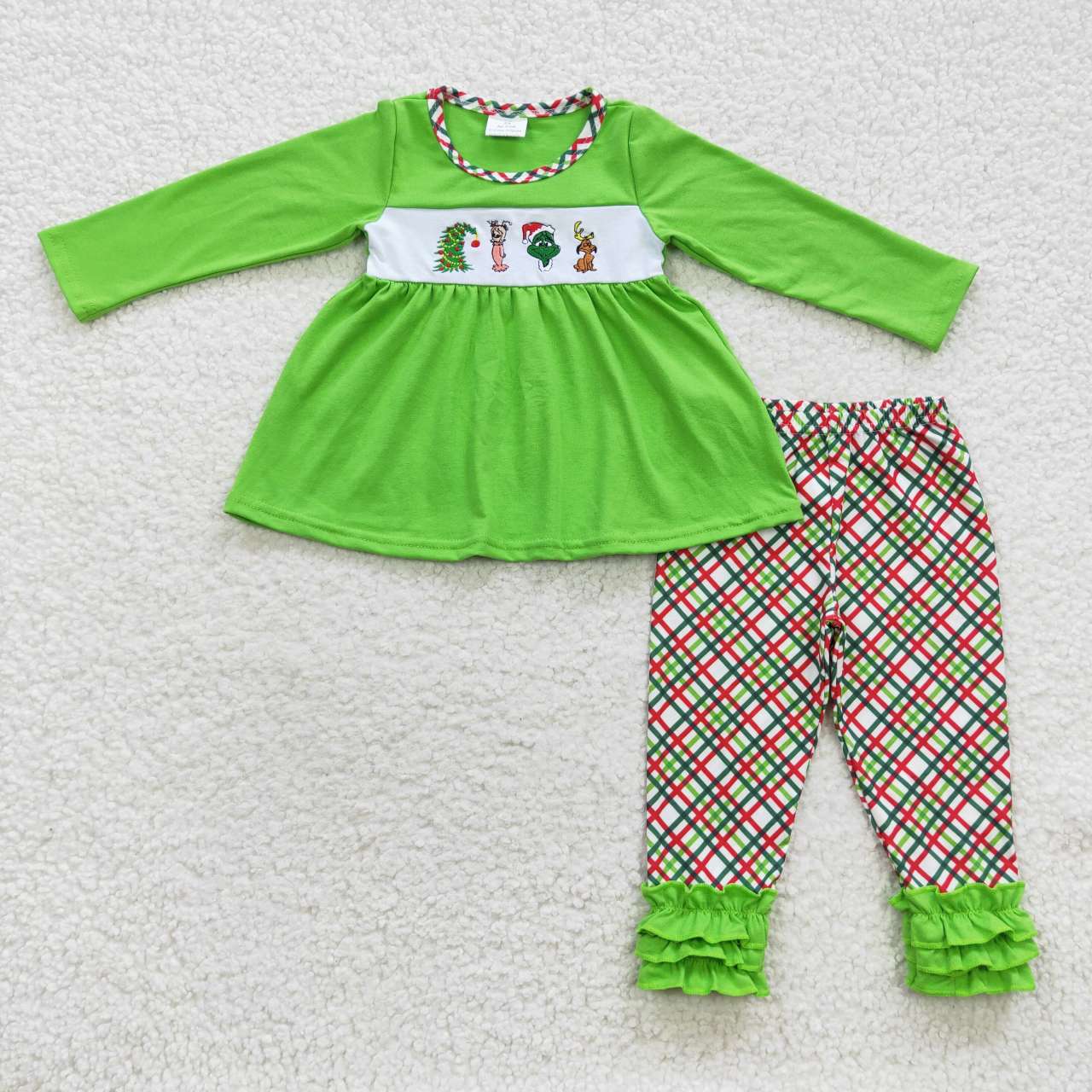 Christmas embroidery Green Cartoon Girls Long Sleeve
