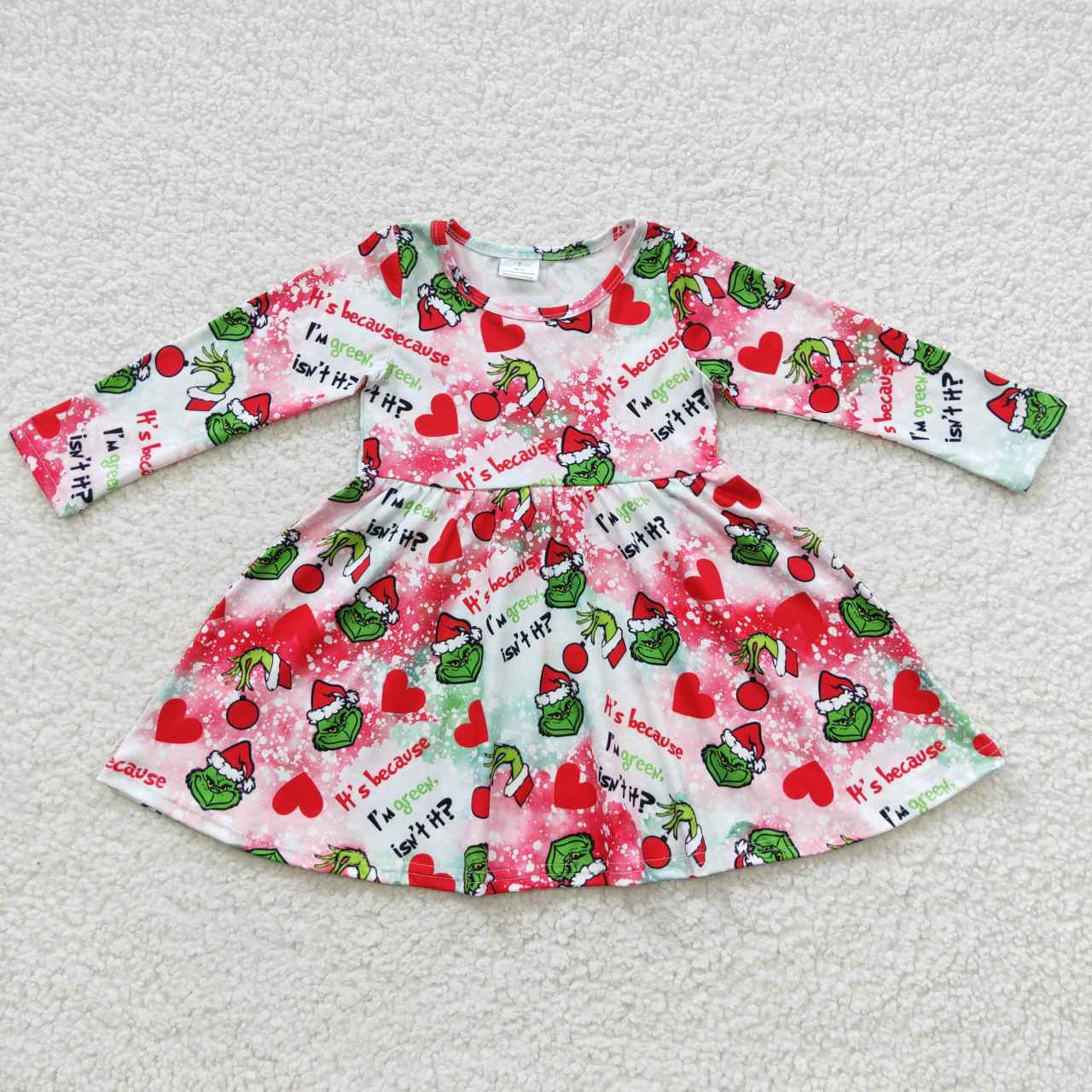 Christmas Red Cartoon Long Sleeve Girls Dress