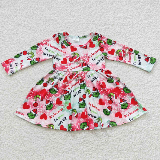 Christmas Red Cartoon Long Sleeve Girls Dress