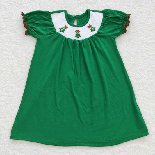 Christmas Green Cartoon Smock Girls Dress