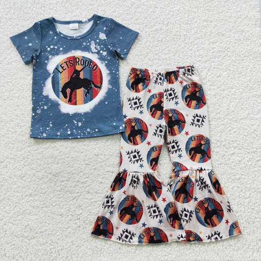 Western Cowboy Short Sleeve Girls Set
