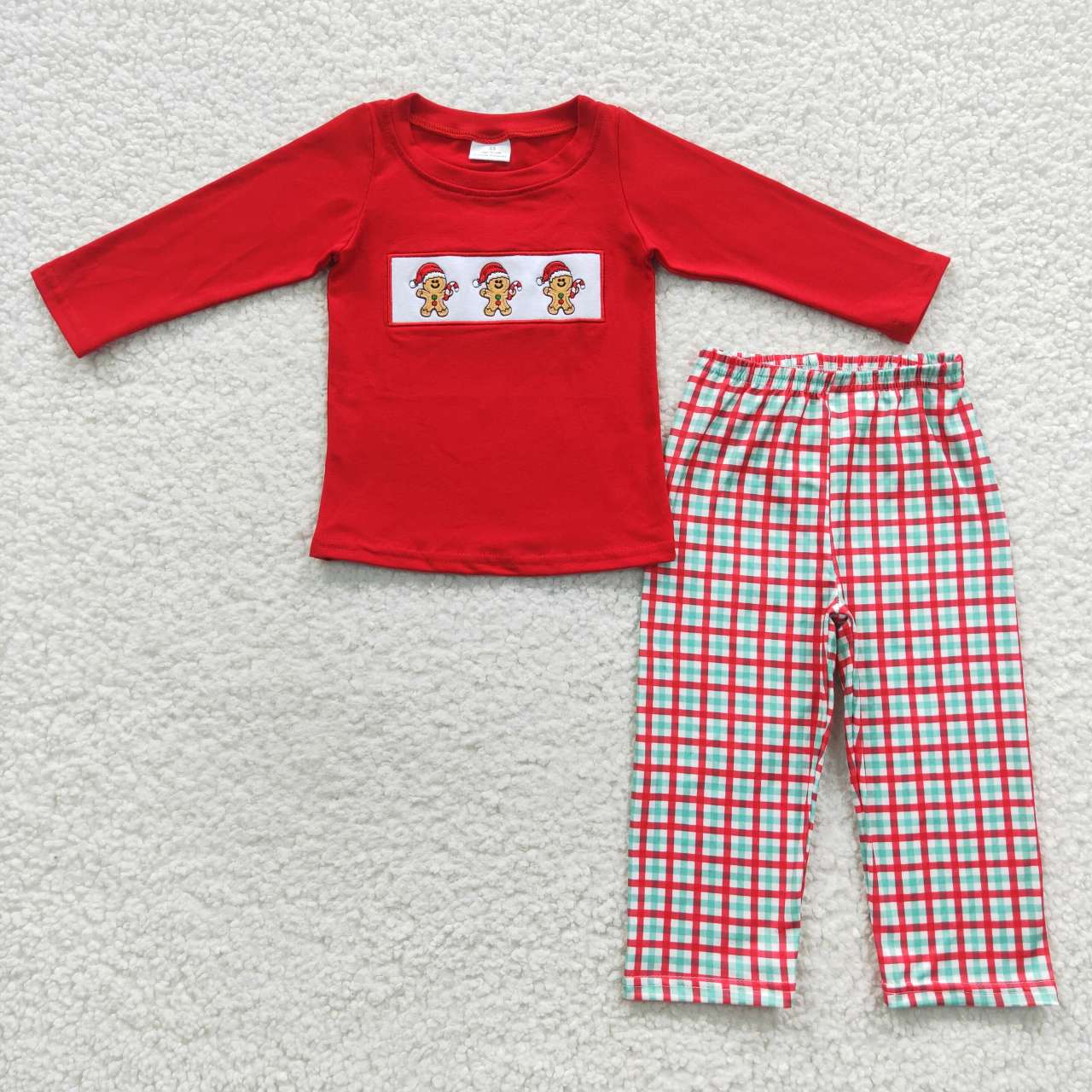 Christmas Red Embroidery Gingerbread Boy Outfits