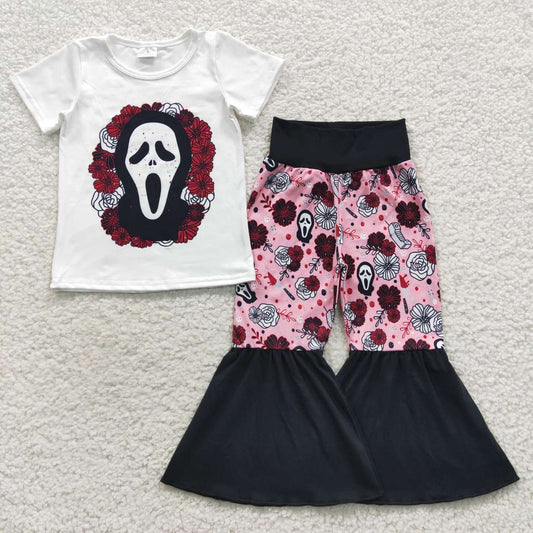 Halloween Black Plaid Cartoon Bell Pants Girls Set