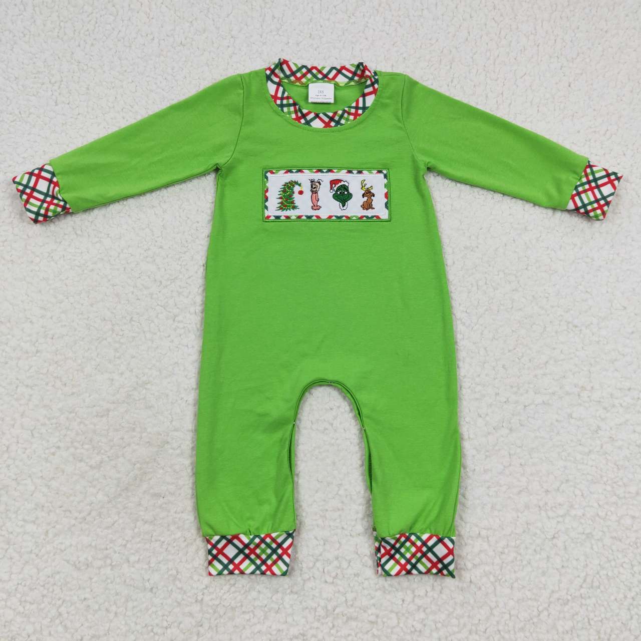 Christmas Embroidery Green Cartoon Baby Romper