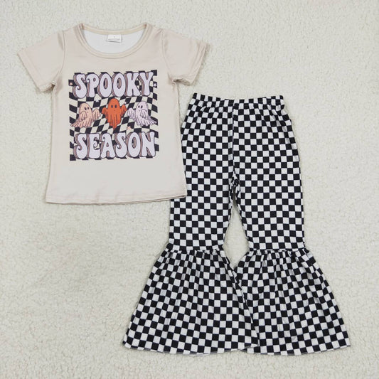 Halloween Ghost Black and White Plaid Girls Set