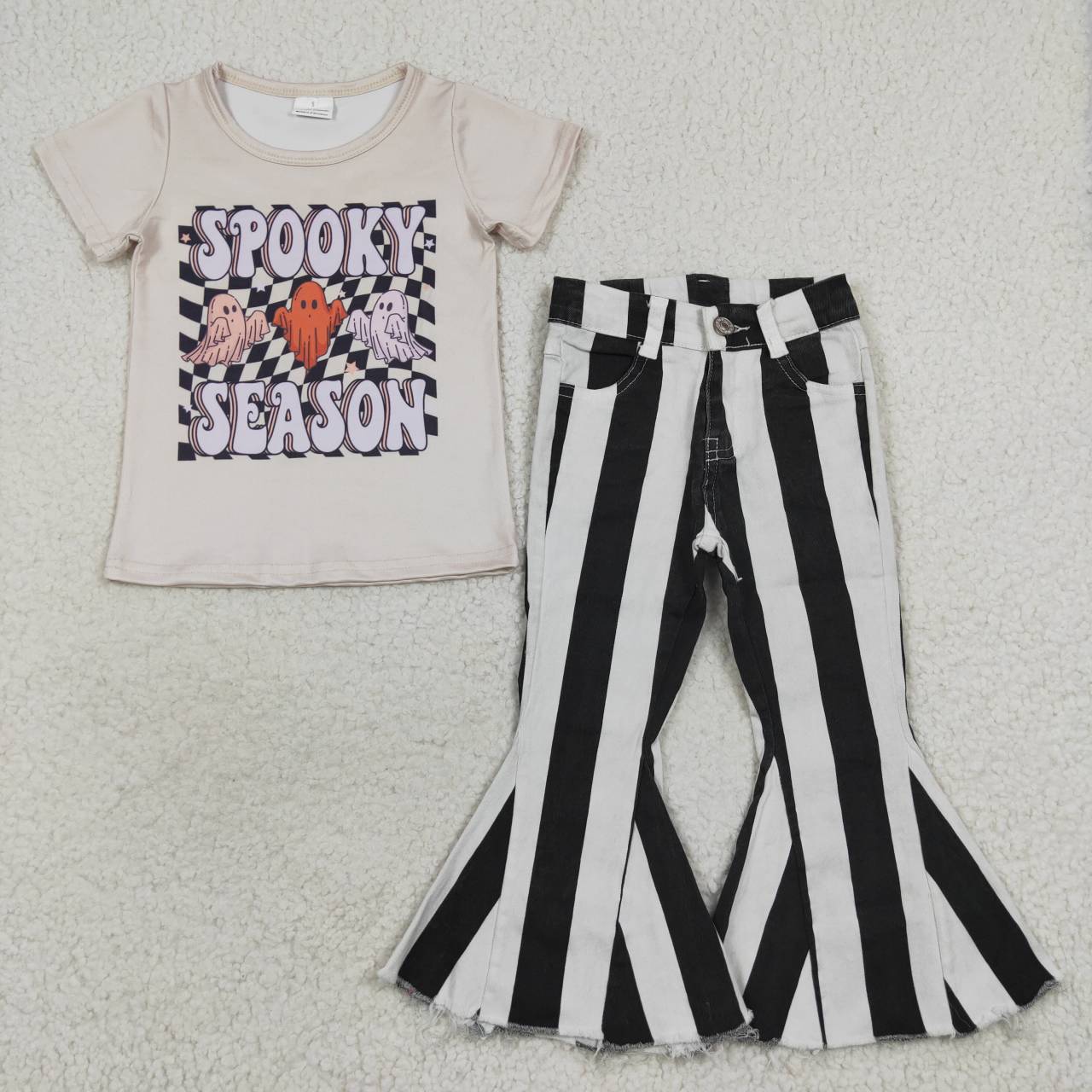 Halloween Ghost Black and White Stripe Jeans Set