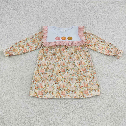 Fall Floral Pumpkin embroidery Girls Dress