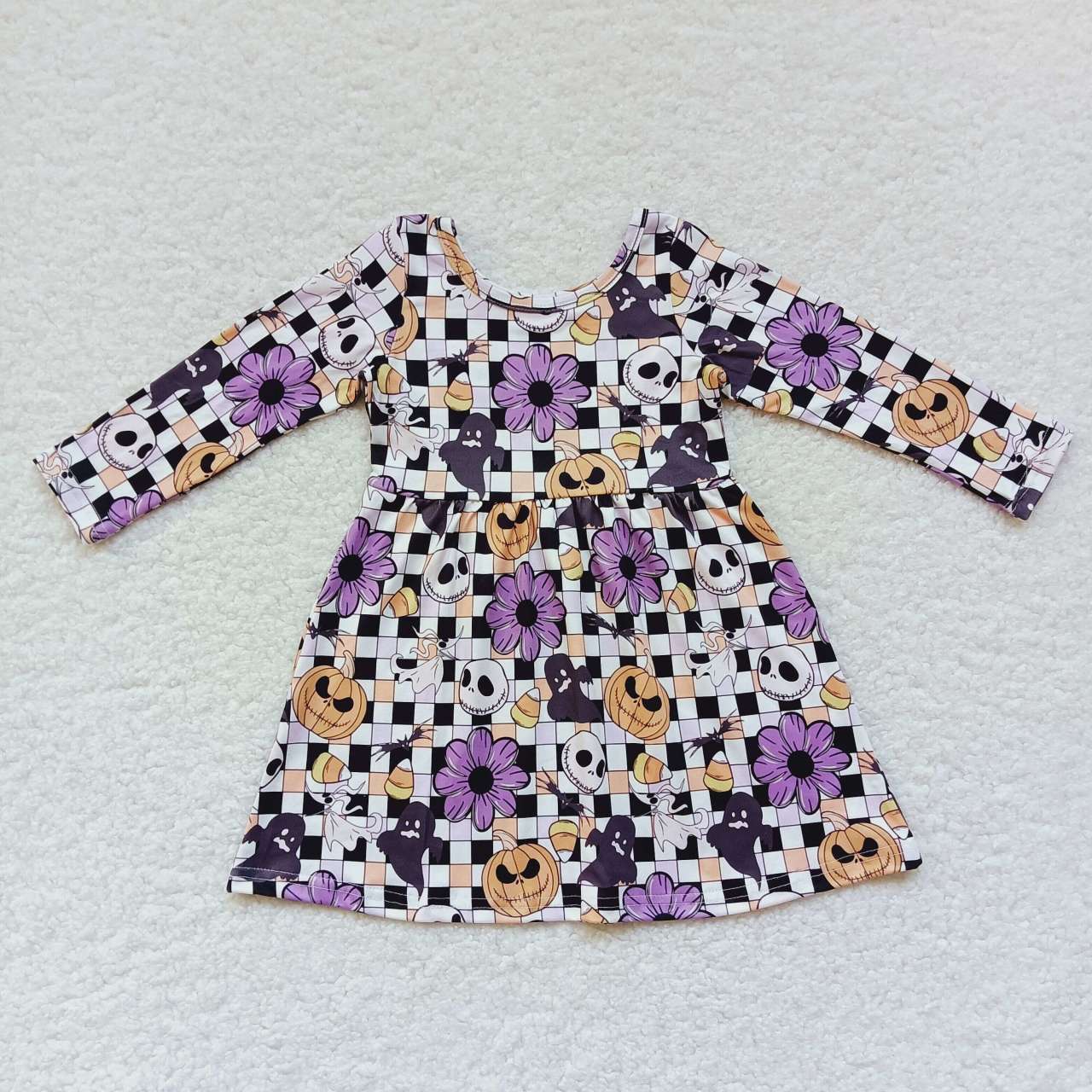 Halloween Pumpkin Pattern Long Sleeves Dress