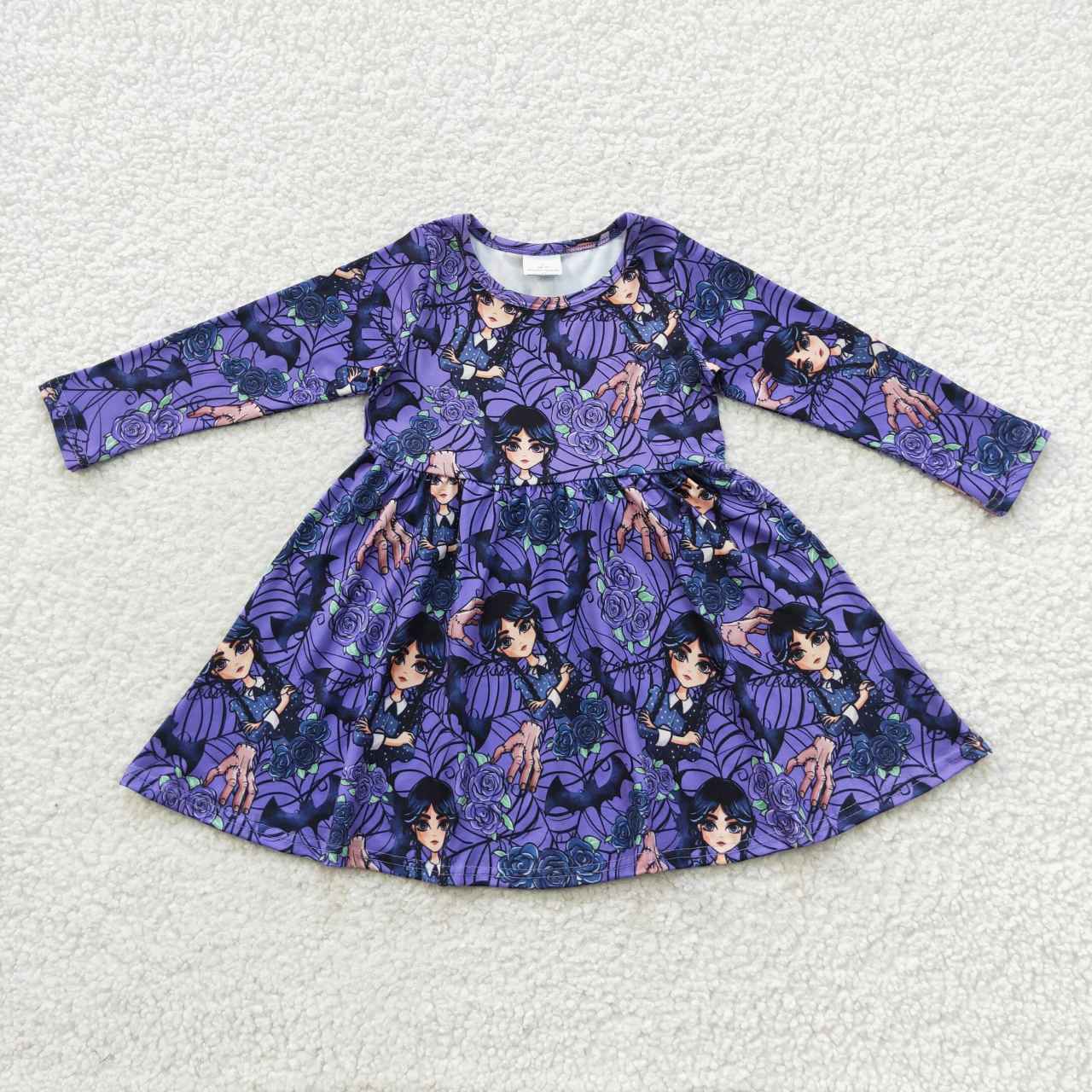 Halloween Purple Cartoon Pattern Long Sleeves Dress