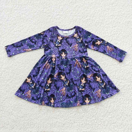 Halloween Purple Cartoon Pattern Long Sleeves Dress