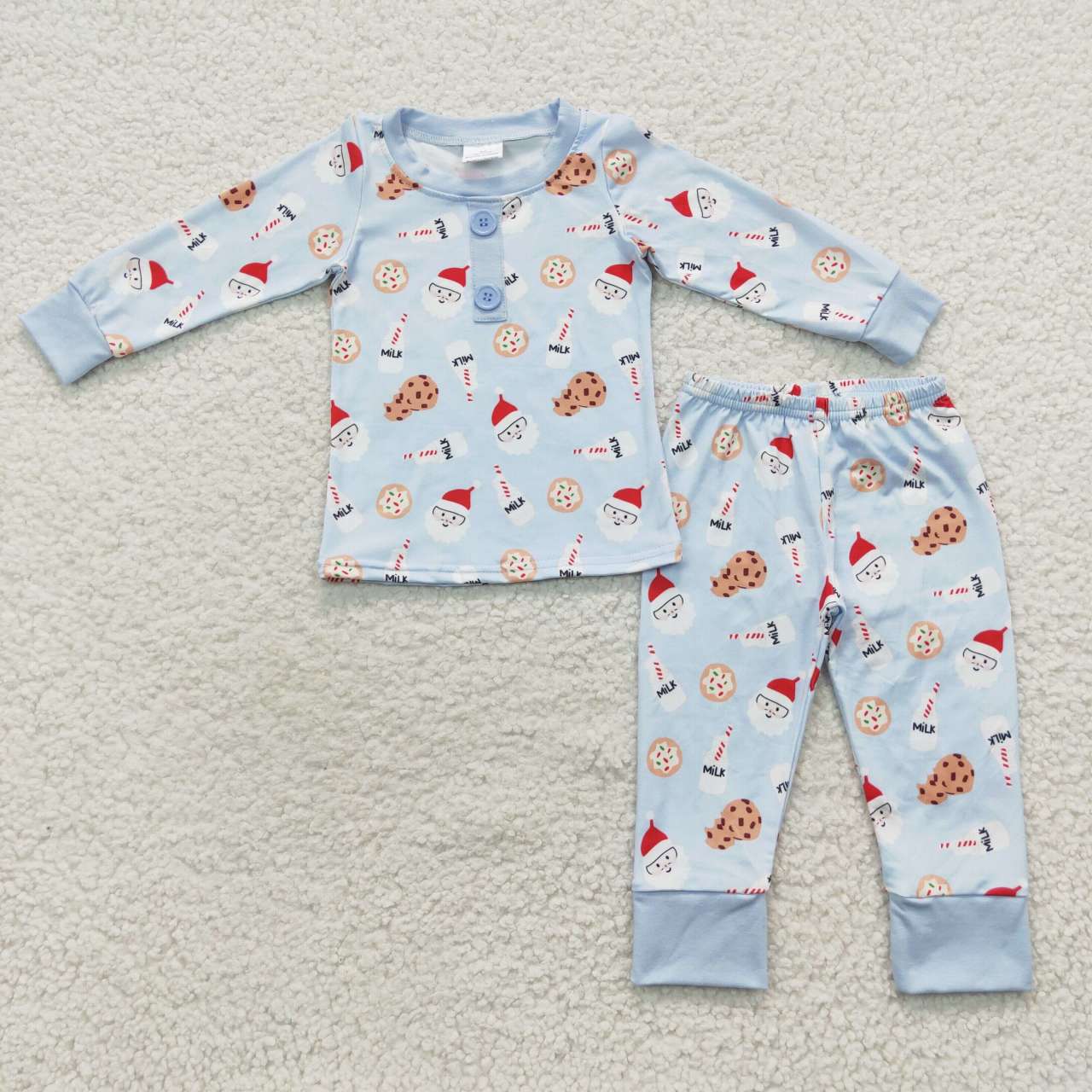 Christmas Blue Santa Long Sleeve Pajamas