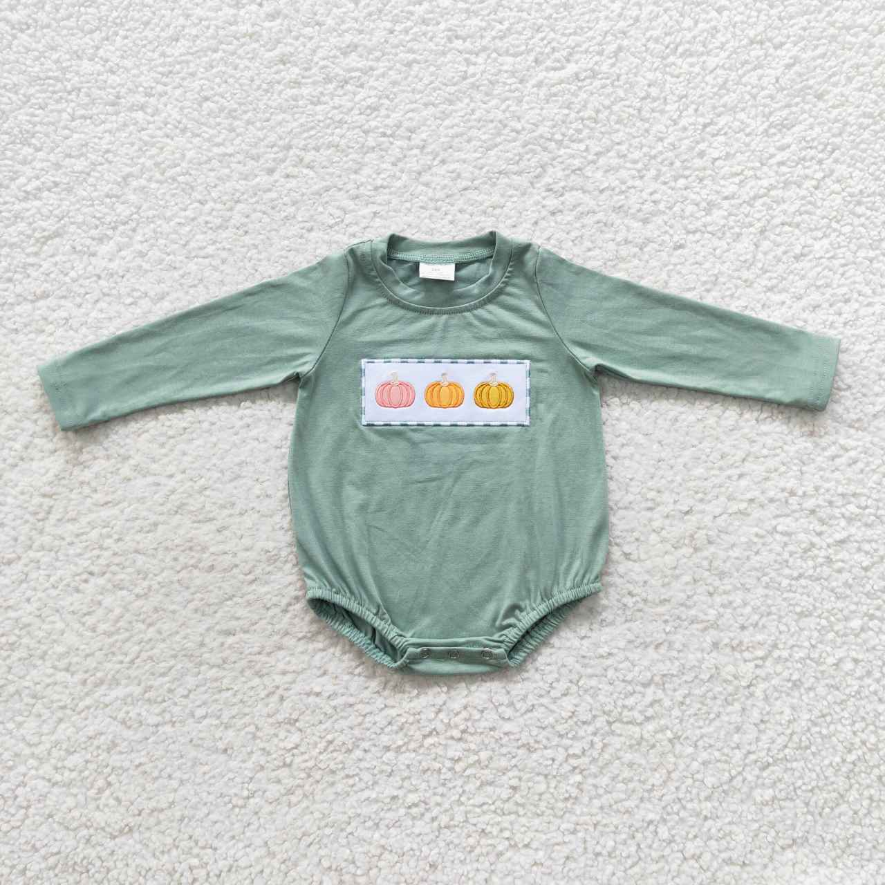 halloween Pumpkin embroidery long sleeves romper