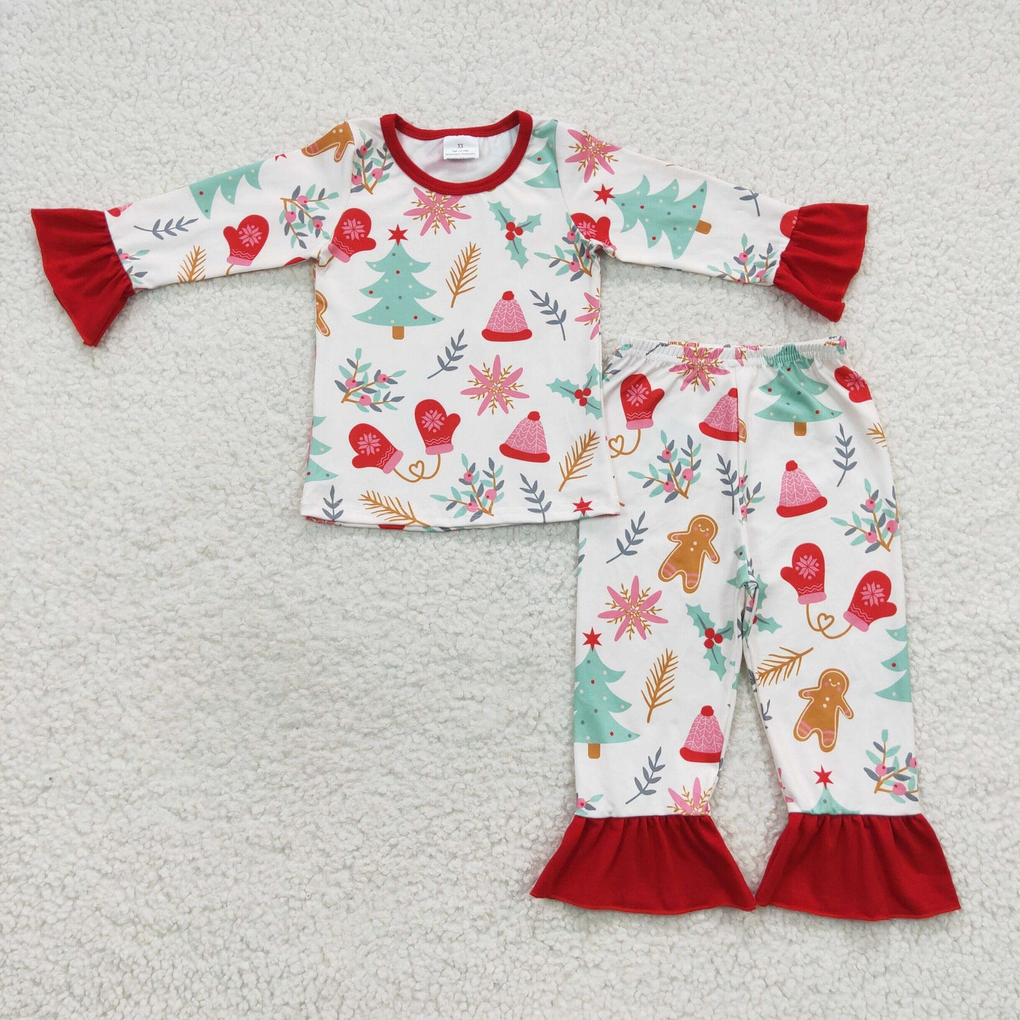 Christmas Tree Gingerbread Long Sleeve Pants Girls Pajamas