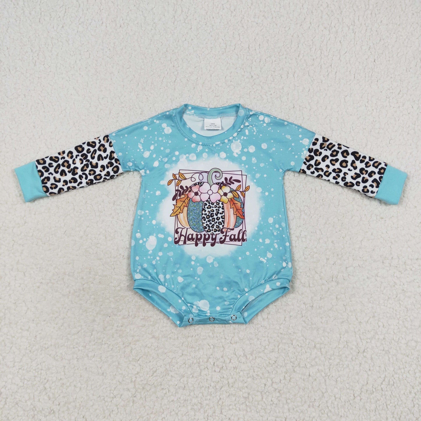Fall Blue Leopard Pumpkin Floral long sleeves romper