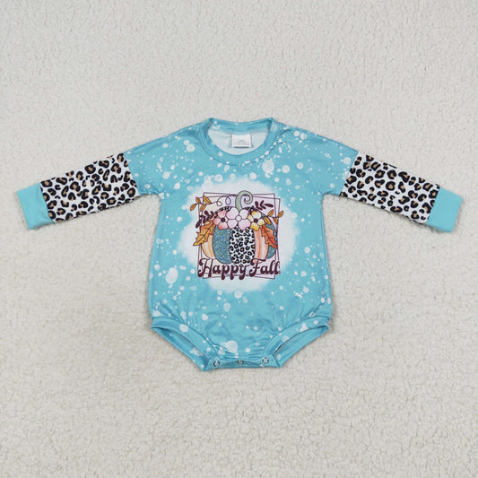 Fall Blue Leopard Pumpkin Floral long sleeves romper