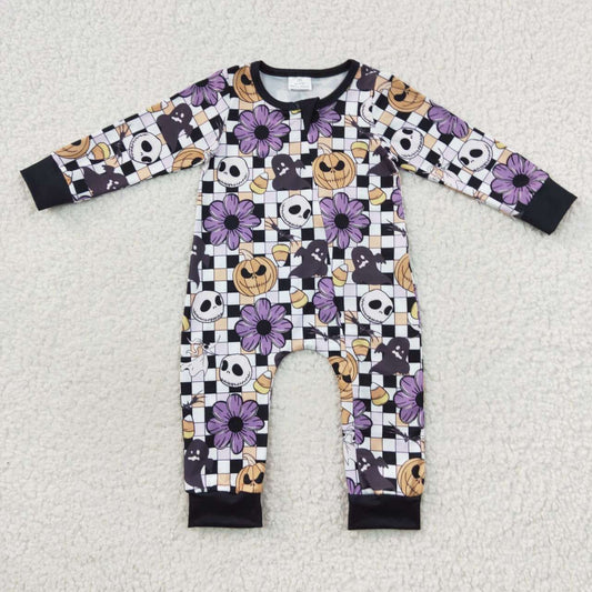 Halloween Pumpkin Floral Baby Romper With zipper