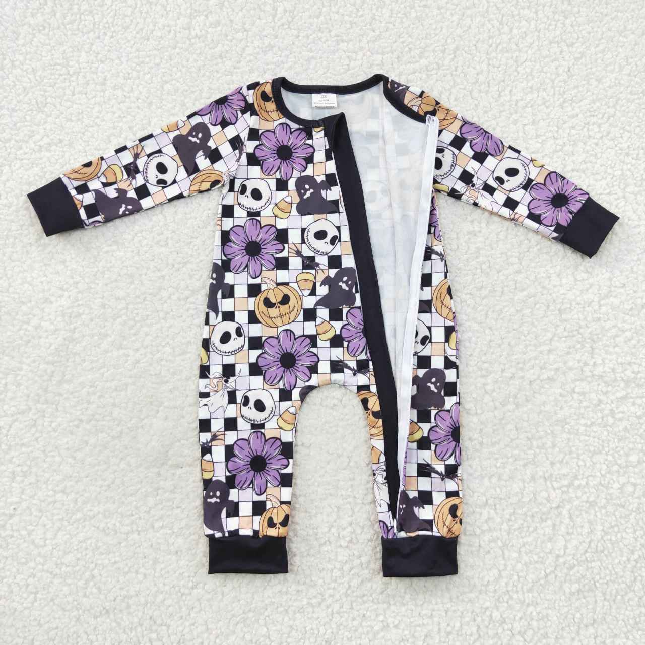 Halloween Pumpkin Floral Baby Romper With zipper